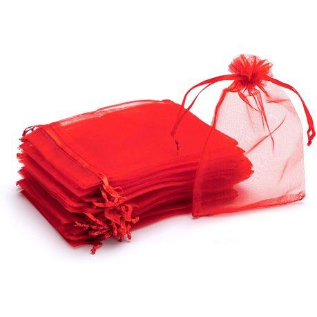 Bestby - Bulk 50pcs Organza Bags - 9x12cm - Black - Red