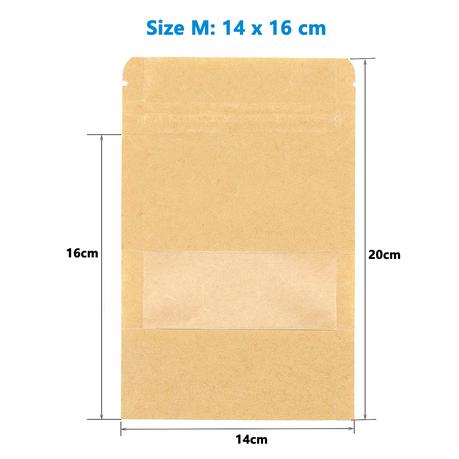 Kraft Paper Resealable Pouches with Matte Window(50 Piece) - S
