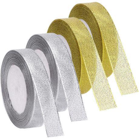 Gold/Silver Glitter Fabric Ribbon(4 Pack) - 50 mm