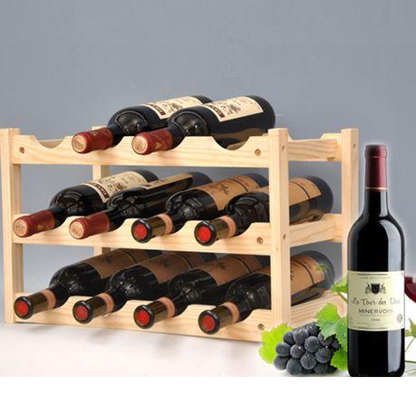 3-Tier Wooden Wine Rack for 12 Bottles of Wine