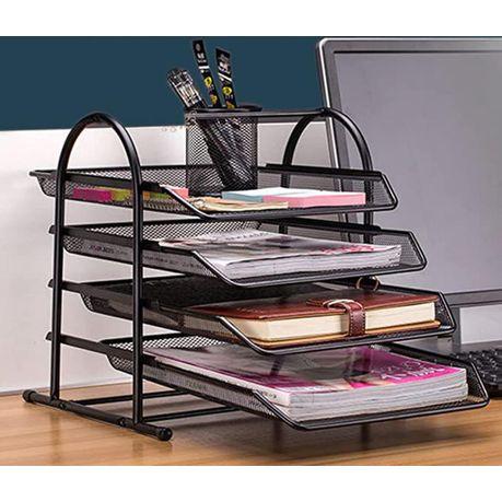 4-Tier Metal Desk Organizer with Sliding Document Tray