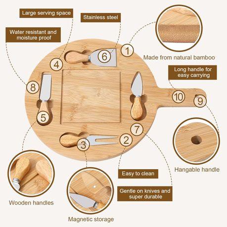 Bestby - Bamboo Cheese Board with 4 mini Knives Set