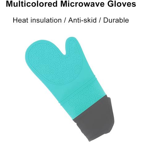 Extra Long Silicone Oven Mitt Heat Resistant to 500 Degrees - 2 Pack - Sky Blue