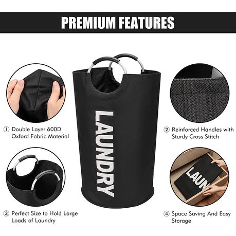 90L Extra Large Collapsible Laundry Basket - Light Cyan - Image 8