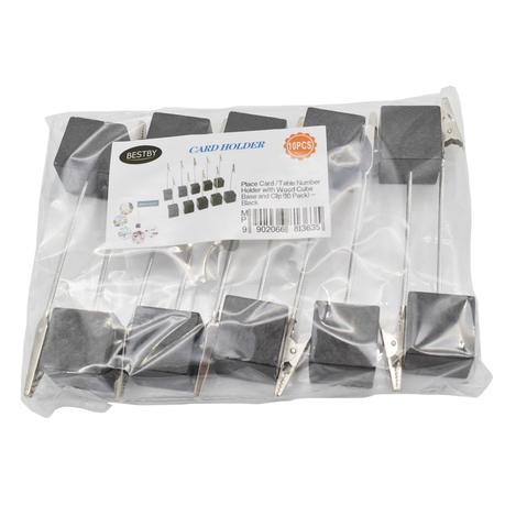 Place Card /Table Number Holder with Wood Cube Base and Clip (10 Pack) - Black - Image 5