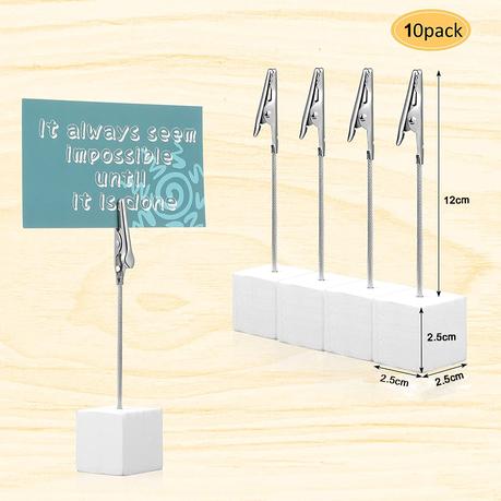 Place Card /Table Number Holder with Wood Cube Base and Clip (10 Pack) - Black - Image 7