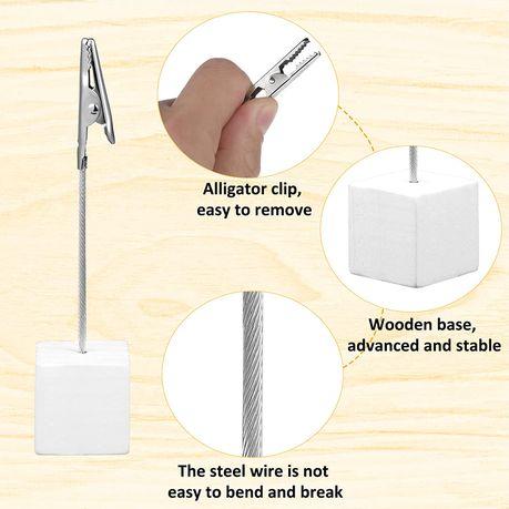 Place Card /Table Number Holder with Wood Cube Base and Clip (10 Pack) - Black - Image 8