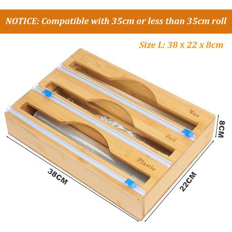 3-in-1 Bamboo Food Wrap Dispenser/Organizer with Cutters - L - Image 6