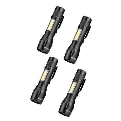 AICOM Rechargeable Mini Torch with Zoom Function (4 Pack)