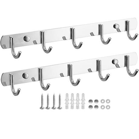 2 Pack Heavy Duty Wall Coat Rack with Hooks - 44 cm