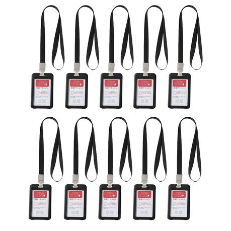 ARFAST -10 Piece Name Card/ID Badge Holder with Lanyard (Portrait) - Black