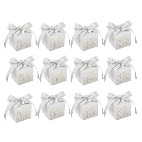 Bestby - Silver Gift Boxes with Ribbon & Pearl for Wedding/Party(12pcs) - 6.5 cm