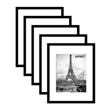 ARFAST - 11"x14" Picture Frame with Mat and Spring Clips(Set of 5) - Black