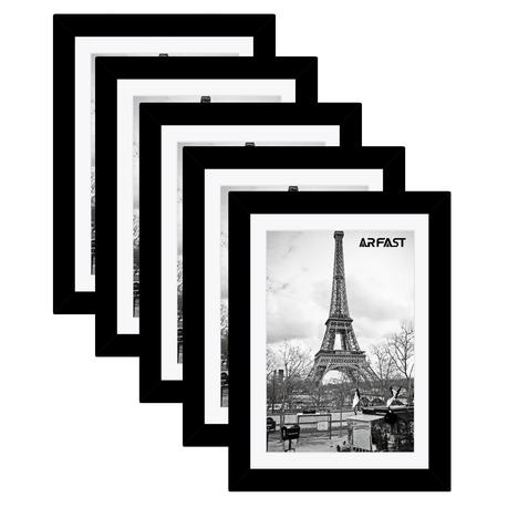 ARFAST - 6"x8" Picture Frame with Mat and Spring Clips(Set of 5) - Black