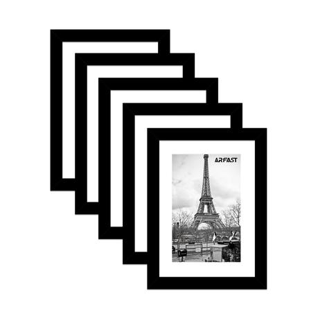 ARFAST - 5"x7" Picture Frame with Mat and Spring Clips(Set of 5) - Black