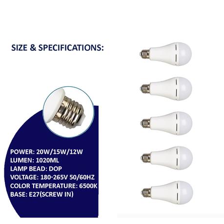 AICOM 15W Rechargeable Emergency Light Bulb(5 Pack) - Screw in - Image 3