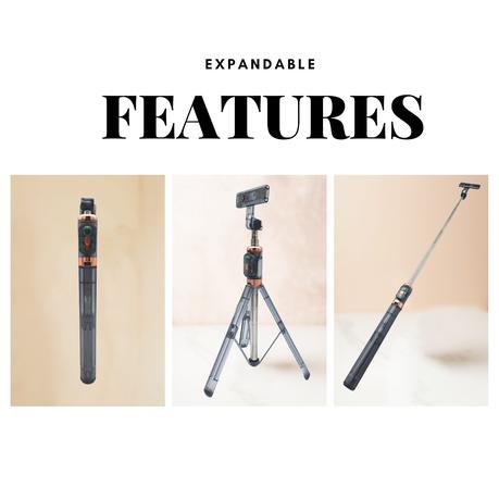 AICOM - All in One 1.7M Extendable Selfie Stick Phone Tripod with Remote - Image 3