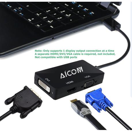AICOM - DP Male to HDMI/DVI/VGA Female 3-in-1 Adapter Converter Cable - Image 3