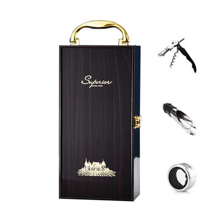 Premium Sandalwood Wine Gift Box with 3 Piece Tools Set - Orange