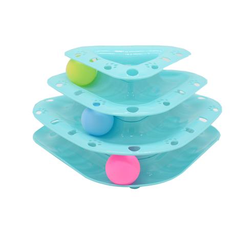 3 Levels Cat Tower Of Tracks Play Station With Balls - Blue
