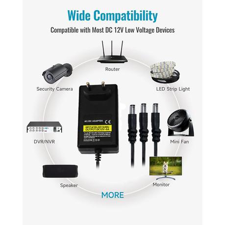 AICOM 3-Way Splitters 12V 5A Power Supply Adapter For CCTV Camera Devices - Image 3