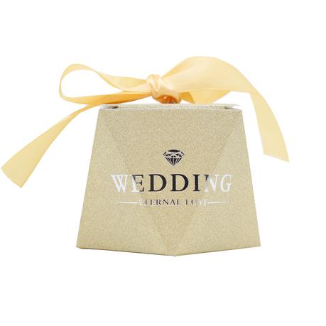 Bestby - Premium Diamond Shaped Party Favor Box with Ribbon(50pcs) - Gold