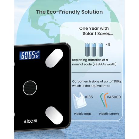 AICOM - Solar Powered Rechargeable Smart Body Fat Scale - Image 5