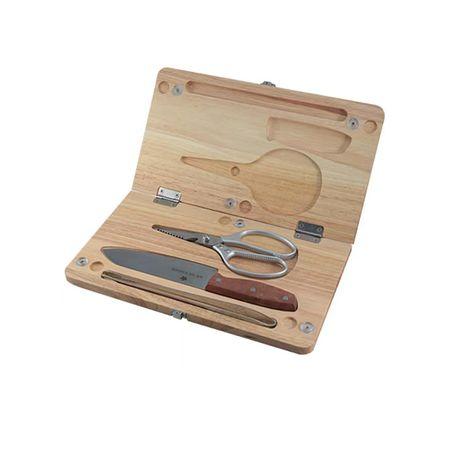 Bestby-Outdoor Folding Wooden Cutting Board with Stainless Steel Utensils