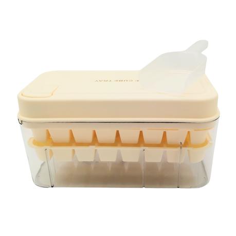 Bestby - Double Stack Ice Cube Tray with Lid, Storage Bin and Shovel - Beige