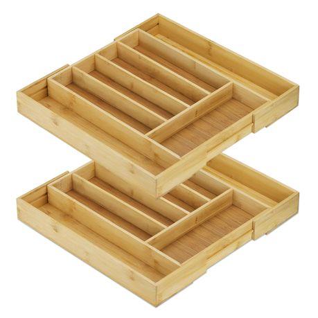 2-Pack Expandable Cutlery Drawer Organiser Bamboo Tray