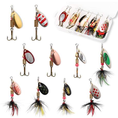 Arfast - 10 Pieces Fishing Lure Metal Spinnerbaits Tackle Box