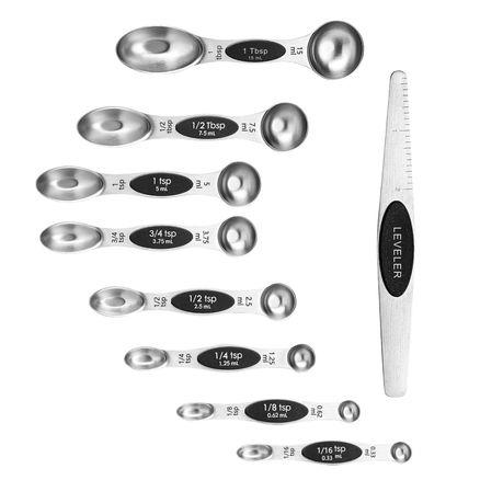 Bestby-9 piece Stainless Steel Magnetic Dual-sided Measuring Spoons & Leveler