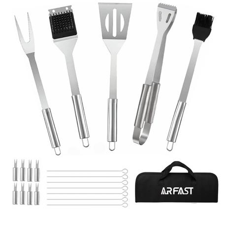 Arfast - 20pcs Stainless Steel Braai Grill BBQ Cooking Set with Carry Bag