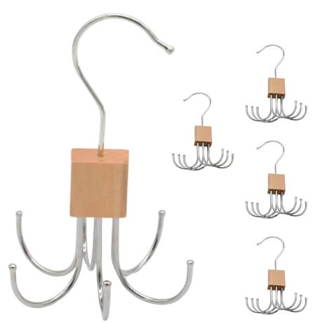 Bestby - 5 Pcs Belt & Hat Organizer 360 Rotatable Prong Hooks - Beige