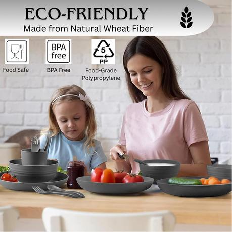 Bestby -64-Piece Eco-Friendly Wheat Straw Dinnerware Set - Image 4