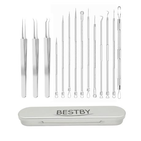 Bestby 14 Piece Stainless Steel Acne Blackhead Pimple Removal Set with Case