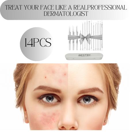 Bestby 14 Piece Stainless Steel Acne Blackhead Pimple Removal Set with Case - Image 6