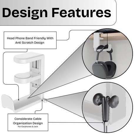 AICOM - Resin Headphone Stand With 360 Rotating Display & Cable Holder - Black - Image 10