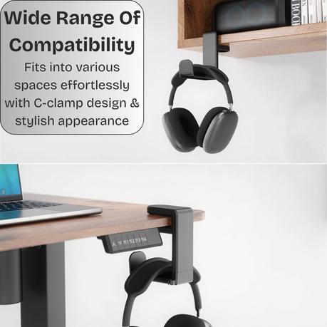 AICOM - Resin Headphone Stand With 360 Rotating Display & Cable Holder - Black - Image 5