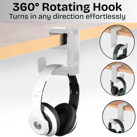 AICOM - Resin Headphone Stand With 360 Rotating Display & Cable Holder - Black - Image 9