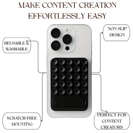 AICOM - Silicone Suction Cup Phone Mount with foldable Stand - Black - Image 4