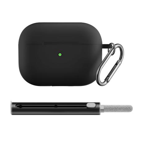 AICOM - AirPods 4th Gen Silicone Case with 3-in-1 Cleaning Kit & Carabiner - Black