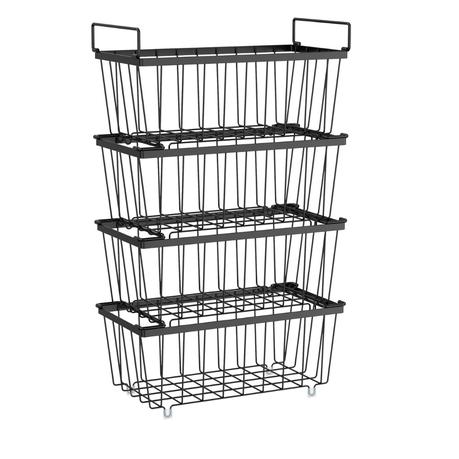 Bestby - 4 Pack Stackable Metal Freezer Baskets Organizers with Handles - Black