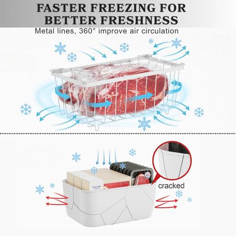 Bestby - 4 Pack Stackable Metal Freezer Baskets Organizers with Handles - White - Image 4