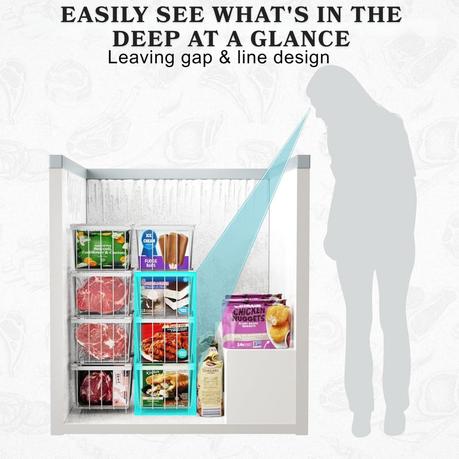 Bestby - 4 Pack Stackable Metal Freezer Baskets Organizers with Handles - White - Image 6