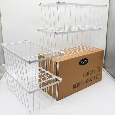 Bestby - 4 Pack Stackable Metal Freezer Baskets Organizers with Handles - White - Image 7