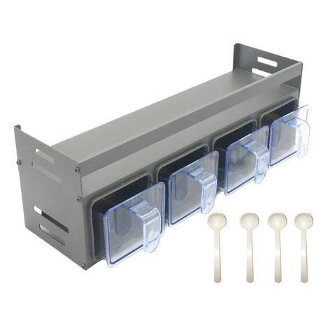 Bestby - Aluminum Spice Storage Shelf Rack with 4 Seasoning Containers