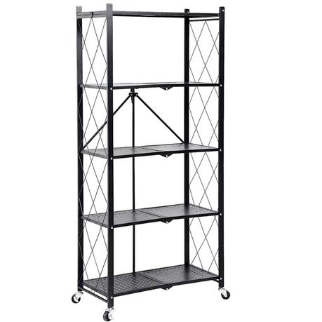 Bestby - 4/5-Tier Heavy Duty Foldable Metal Storage Shelf Rack with Wheels - 158 cm