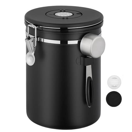 Bestby - Airtight 1.8L Coffee Container with Measuring Spoon and Date Dial - Black
