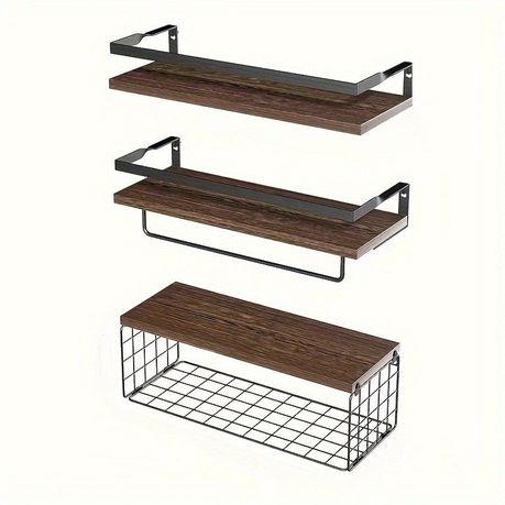 Bestby Metal Wall Storage Organizer Rack with Solid Wood Shelf - Set of 3